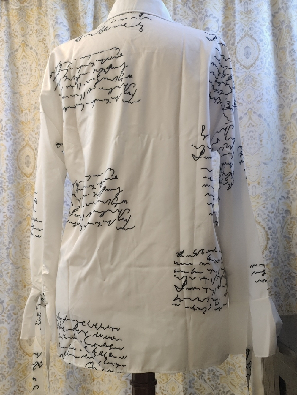 Womens White Script Print Button-Down Shirt - Picture 2 of 5